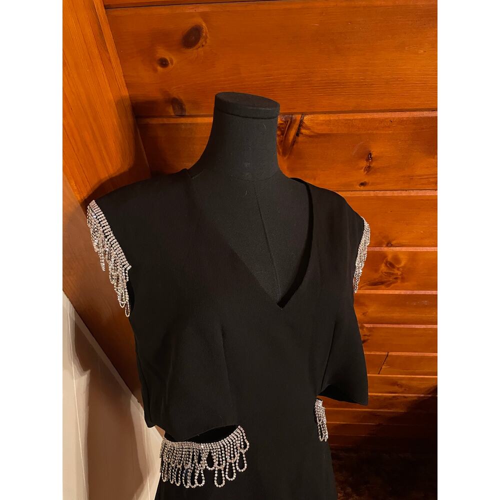 H&M Studio 2022 Black Cutout Mini Dress with Rhinestone Embellishments sz S - Picture 2 of 12